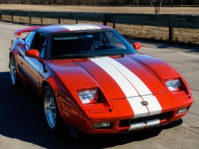 Sports car with racing stripes and custom graphics