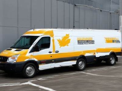 Commercial fleet vehicles with company branding paint