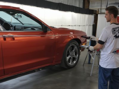 Vintage pickup truck with custom two-tone paint scheme