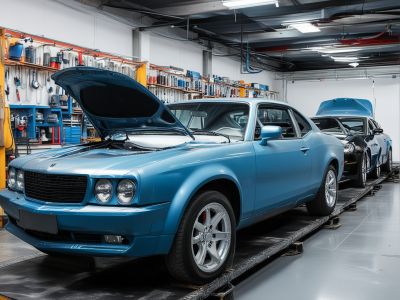 Modern BMW with custom metallic paint in deep blue finish