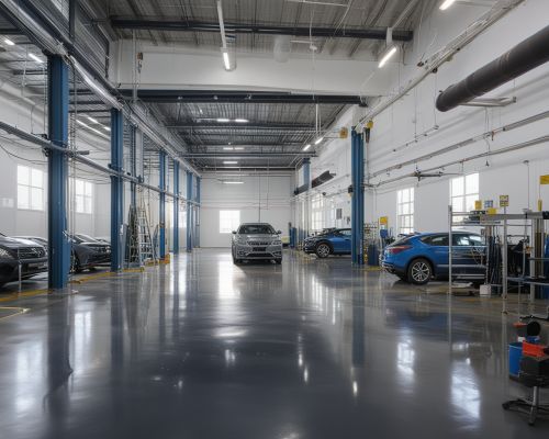 Modern auto painting facility with climate-controlled booths and professional equipment