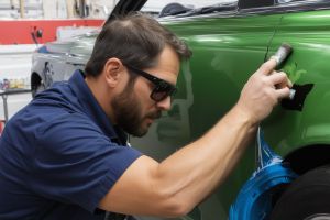 Modern sports car with custom metallic paint job showcasing professional finish quality