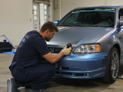 Color matching and primer application in professional paint booth